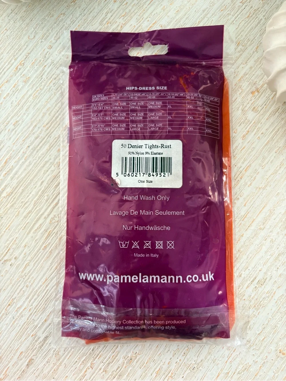NWT Pamela Mann Rust Orange 50 Denier Tights One Size Made in Italy
